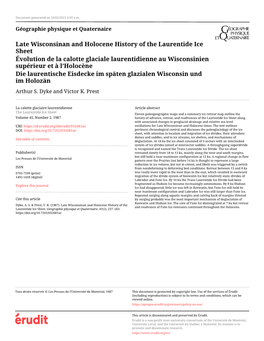 Late Wisconsinan and Holocene History of the Laurentide Ice Sheet