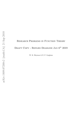 Arxiv:1809.07200V2 [Math.CA] 21 Sep 2018 Rf Oy-Rpisdaln a 6 Jan Deadline Replies - Copy Draft Eerhpolm Nfnto Theory Function in Problems Research .K Amn&E .Lingham F