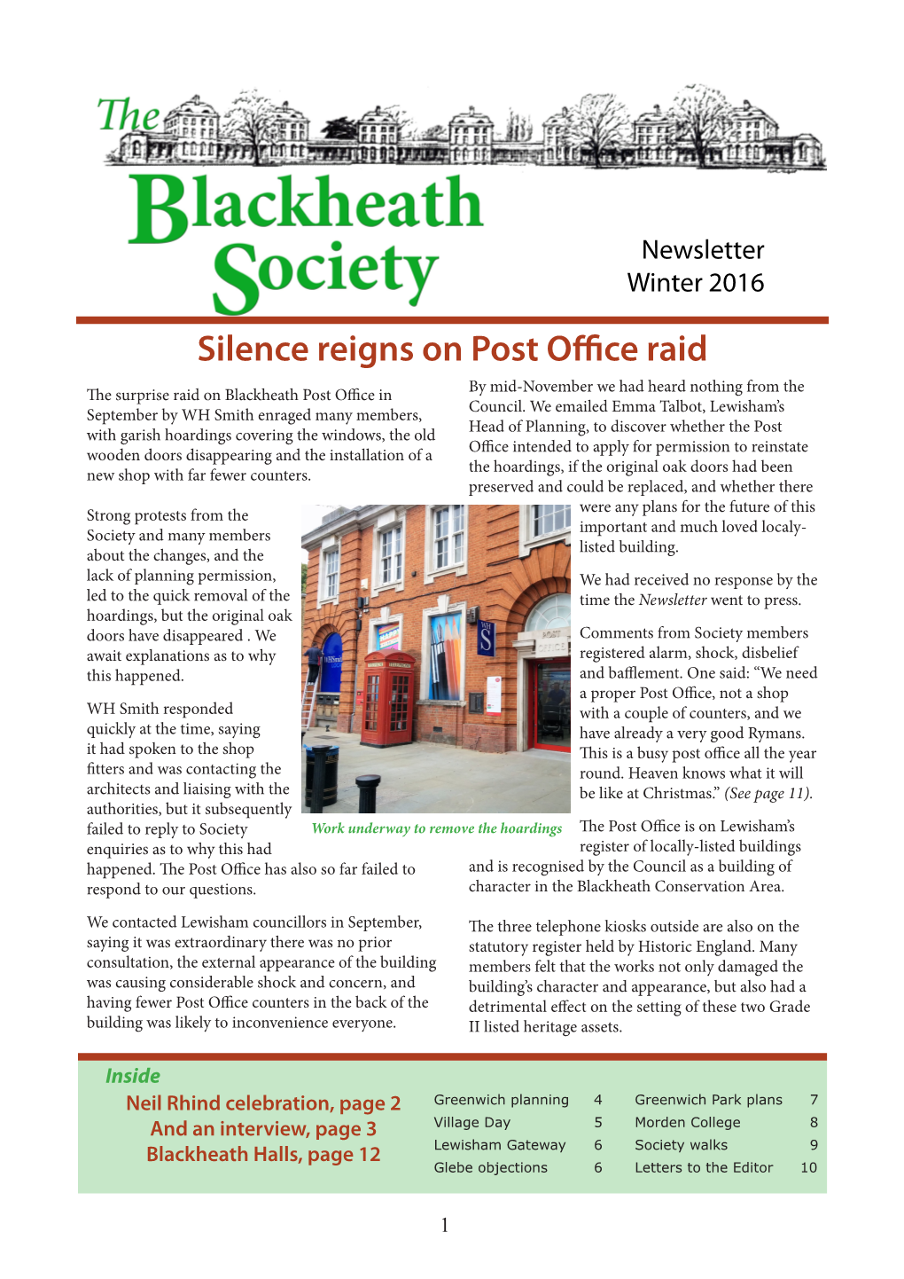 Silence Reigns on Post Office Raid by Mid-November We Had Heard Nothing from the the Surprise Raid on Blackheath Post Office in Council