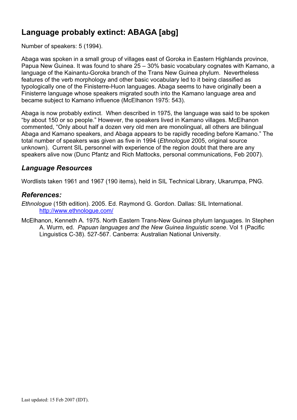 Endangered Languages Listing