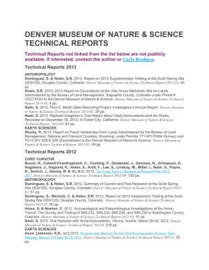 Denver Museum of Nature & Science Technical Reports