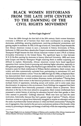 Black Women Historians from the Late 19Th Century to the Dawning of the Civil Rights Movement