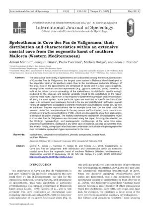 Speleothems in Cova Des Pas De Vallgornera: Their Distribution And