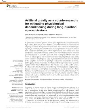 Artificial Gravity As a Countermeasure for Mitigating Physiological