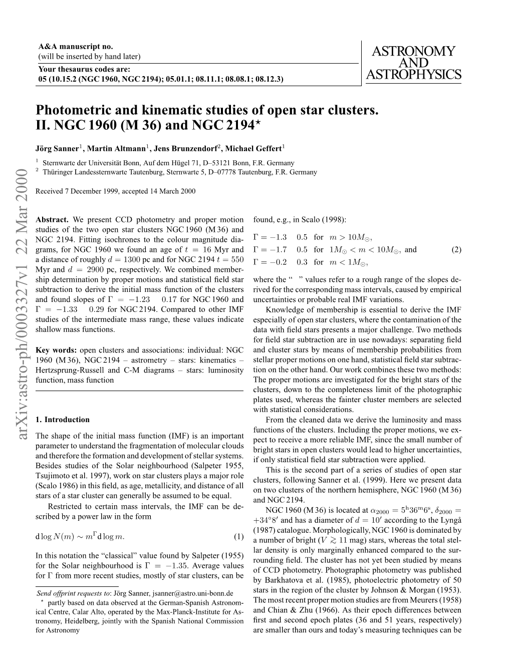 Photometric and Kinematic Studies of Open Star Clusters. II. NGC 1960 (M