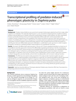 Transcriptional Profiling of Predator-Induced Phenotypic Plasticity in Daphnia Pulex Andrey Rozenberg1†, Mrutyunjaya Parida2†, Florian Leese1,4, Linda C