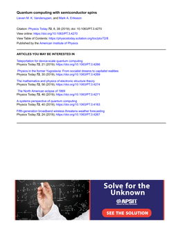 Quantum Computing with Semiconductor Spins Lieven M