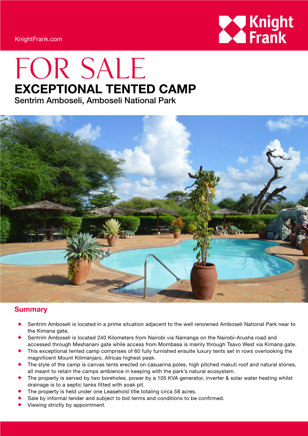 FOR SALE EXCEPTIONAL TENTED CAMP Sentrim Amboseli, Amboseli National Park