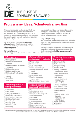 Programme Ideas: Volunteering Section