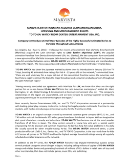 05/05/2015 Marvista Entertainment Acquires Latin American Media