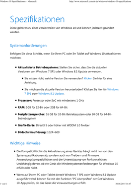 Windows 10 Spezifikationen – Microsoft
