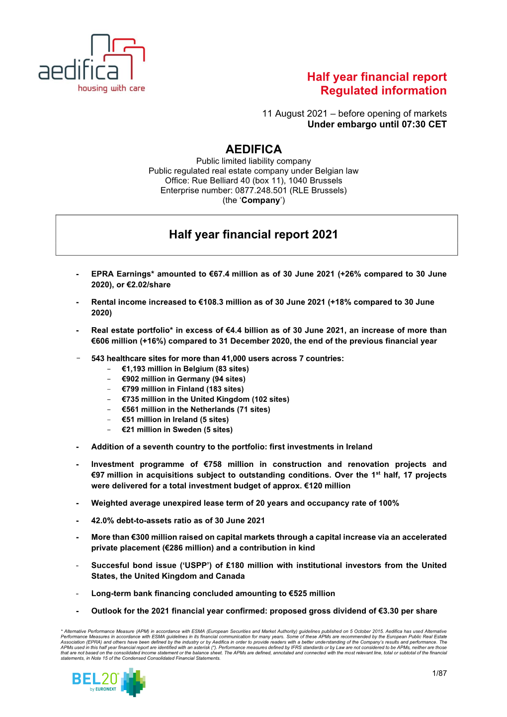 Half Year Financial Report 2021