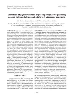 Estimation of Glycaemic Index of Peach Palm (Bactris Gasipaes) Cooked Fruits and Chips, and Pitahaya (Hylocereus Spp.) Pulp