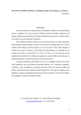 50 NUEVAS APORTACIONES a El Habla Del Villar Del Arzobispo Y Su Comarca César Salvo