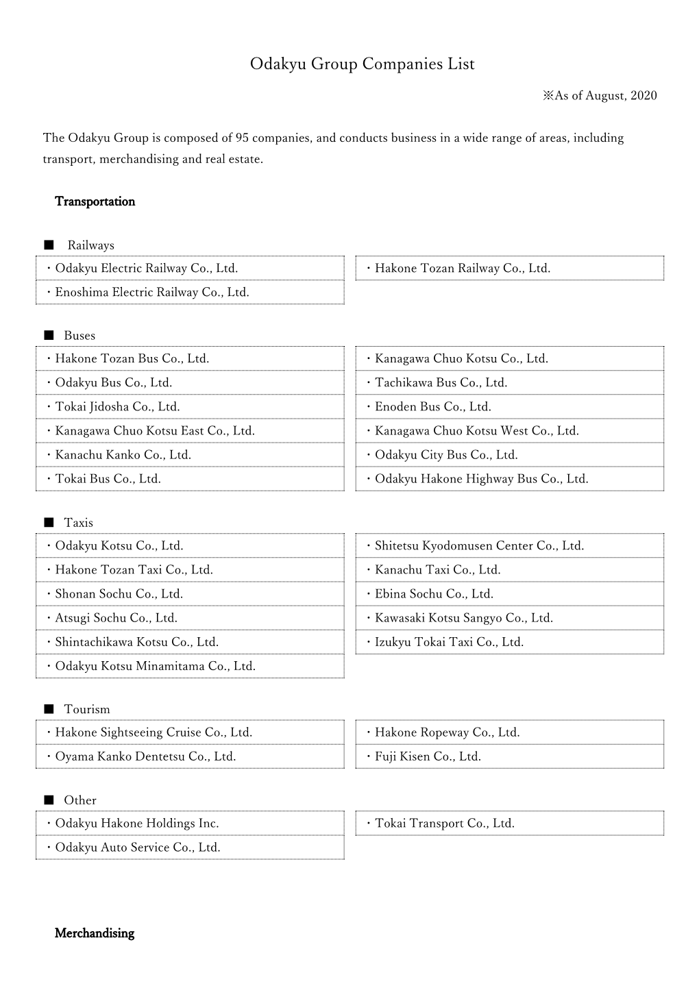 Odakyu Group Companies List