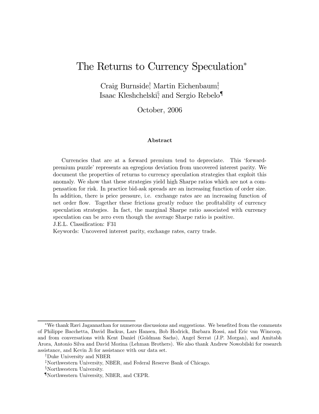 The Returns to Currency Speculation∗