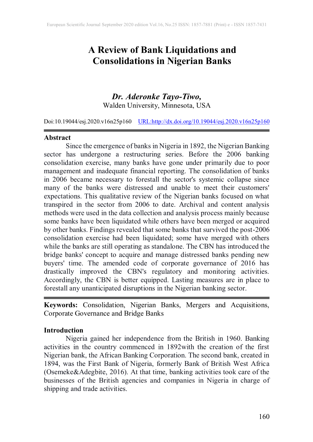 A Review of Bank Liquidations and Consolidations in Nigerian Banks