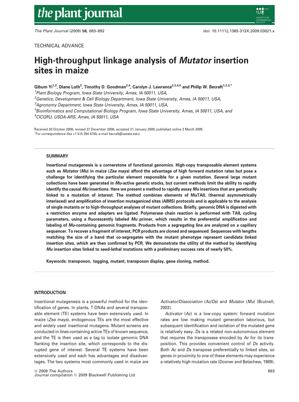 High-Throughput Linkage Analysis of Mutator Insertion Sites in Maize