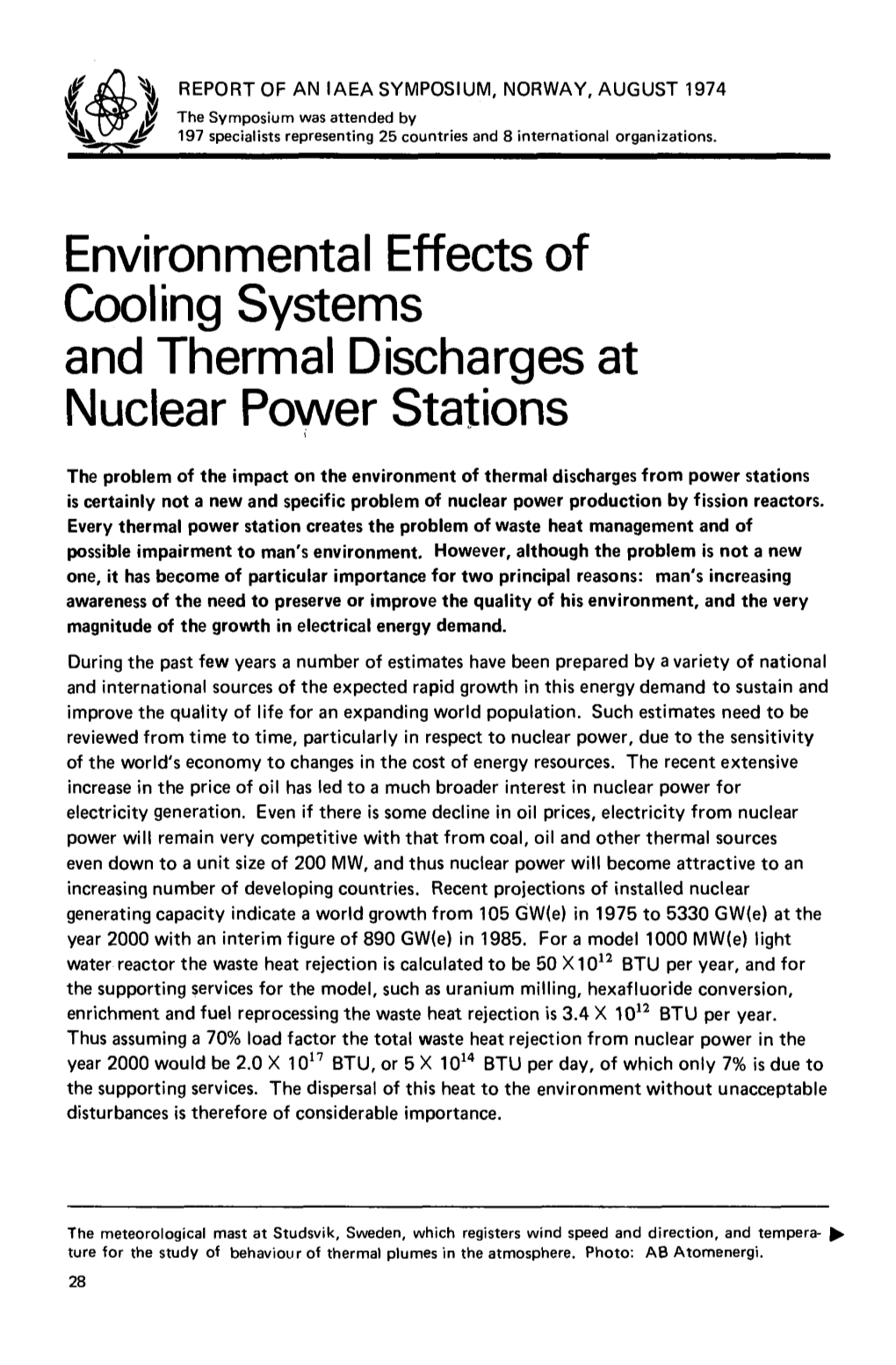 Environmental Effects of Cooling Systems and Thermal Discharges at Nuclear Power Stations