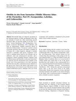 Otoliths in Situ from Sarmatian (Middle Miocene) Fishes of the Paratethys