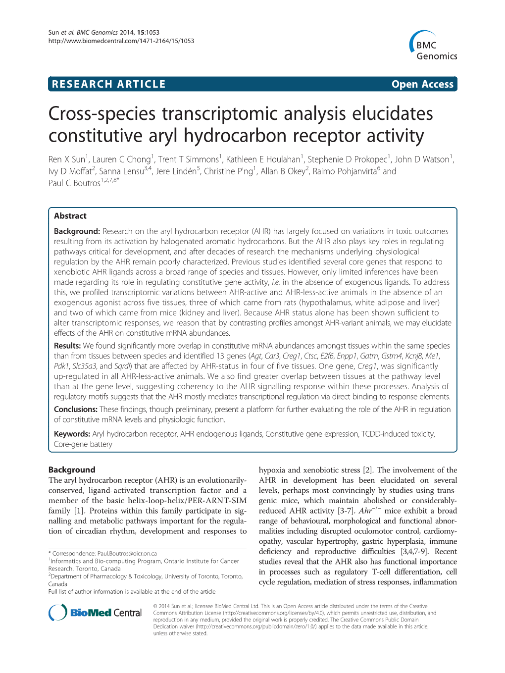 Cross-Species Transcriptomic Analysis Elucidates Constitutive Aryl