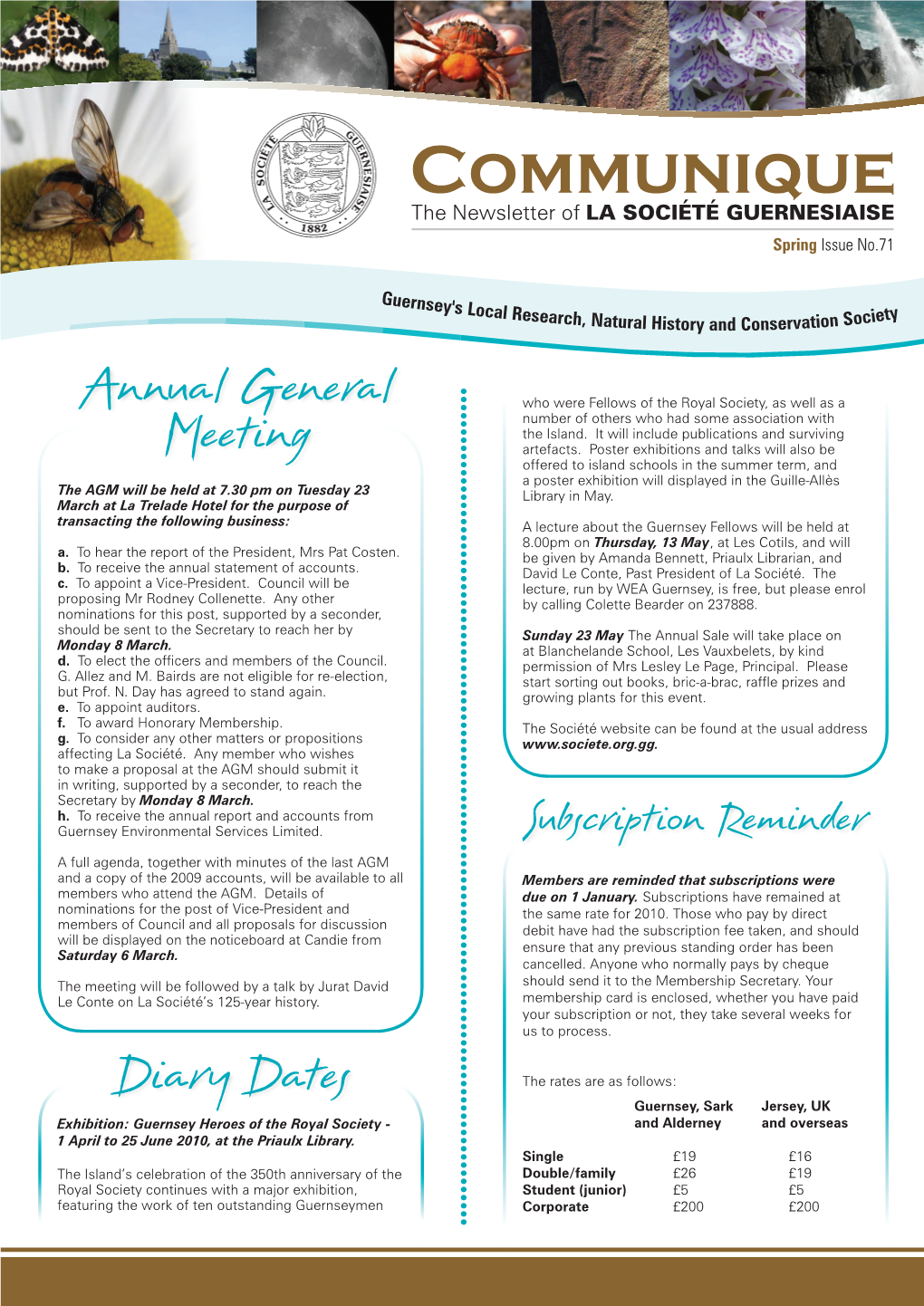 Communique the Newsletter of LA SOCIÉTÉ GUERNESIAISE Spring Issue No.71