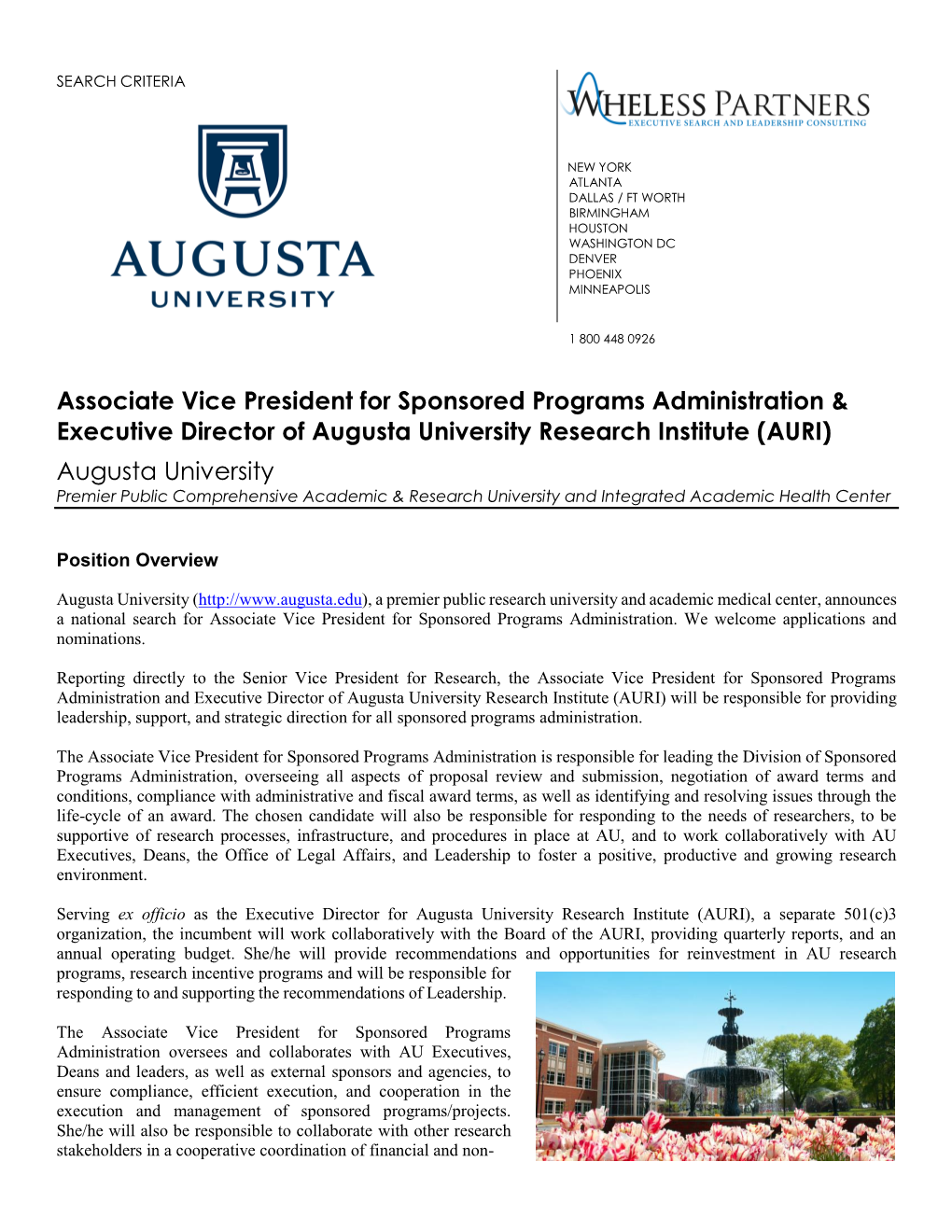 Associate Vice President for Sponsored Programs Administration & Executive Director of Augusta University Research Institute