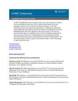 Download This Issue of CUMC Celebrates(Link Is External And