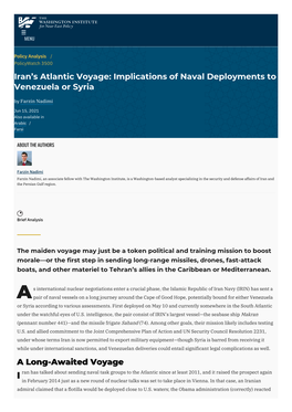 Iran's Atlantic Voyage: Implications of Naval