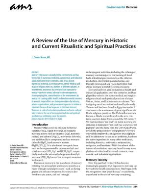 A Review of the Use of Mercury in Historic and Current Ritualistic and Spiritual Practices