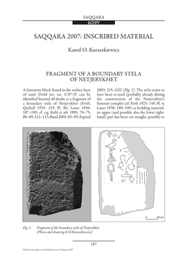 Saqqara 2007: Inscribed Material