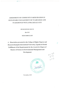 Assessment of Community Participation in Sustainable Management of Nyabugogo and Nyabarongo Wetlands, Kigali City