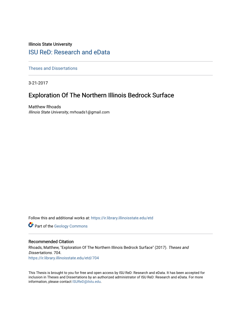 Exploration of the Northern Illinois Bedrock Surface