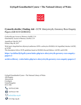 UCW Aberystwyth, Goronwy Rees Enquiry Papers (GB 0210 GOREES)