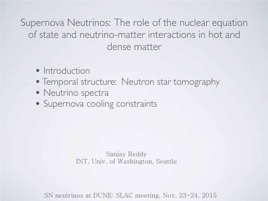 Supernova Neutrinos: the Role of the Nuclear Equation of State and Neutrino-Matter Interactions in Hot and Dense Matter