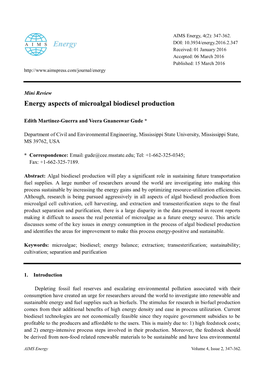 Energy Aspects of Microalgal Biodiesel Production