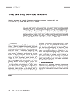 Sleep and Sleep Disorders in Horses