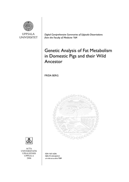 Genetic Analysis of Fat Metabolism in Domestic Pigs and Their Wild Ancestor