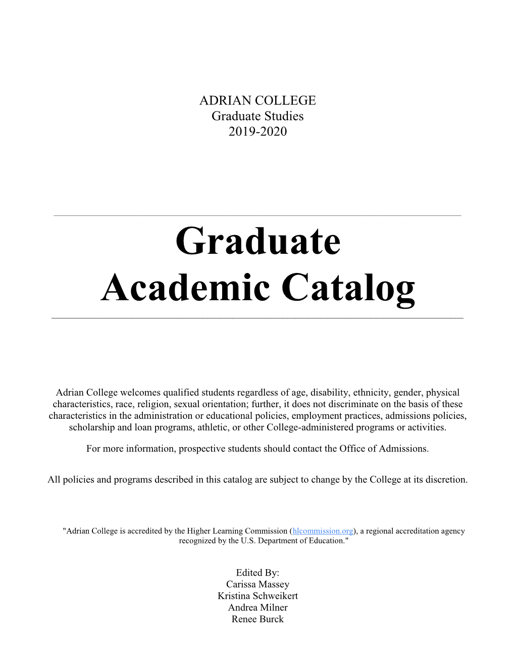 Graduate Academic Catalog ______