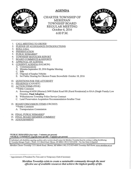Agenda Charter Township of Meridian Township Board