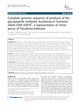 Complete Genome Sequence of Producer of the Glycopeptide