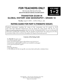 Thematic Essay Transition Exam in Global History and Geography—Grade 10