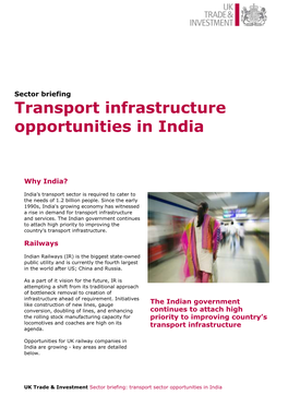 Transport Infrastructure Opportunities in India