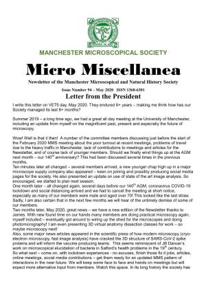 Micro Miscellanea Newsletter of the Manchester Microscopical and Natural History Society