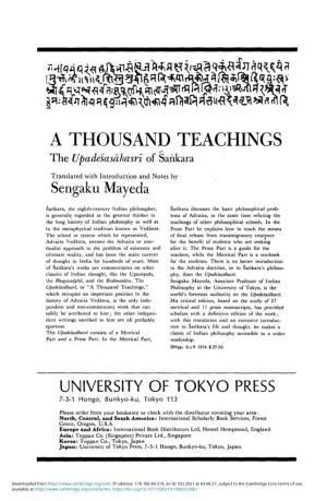 A THOUSAND TEACHINGS the Upadesasdhasri of Sankara