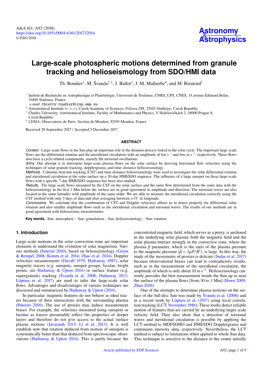 Large-Scale Photospheric Motions Determined from Granule Tracking and Helioseismology from SDO/HMI Data Th