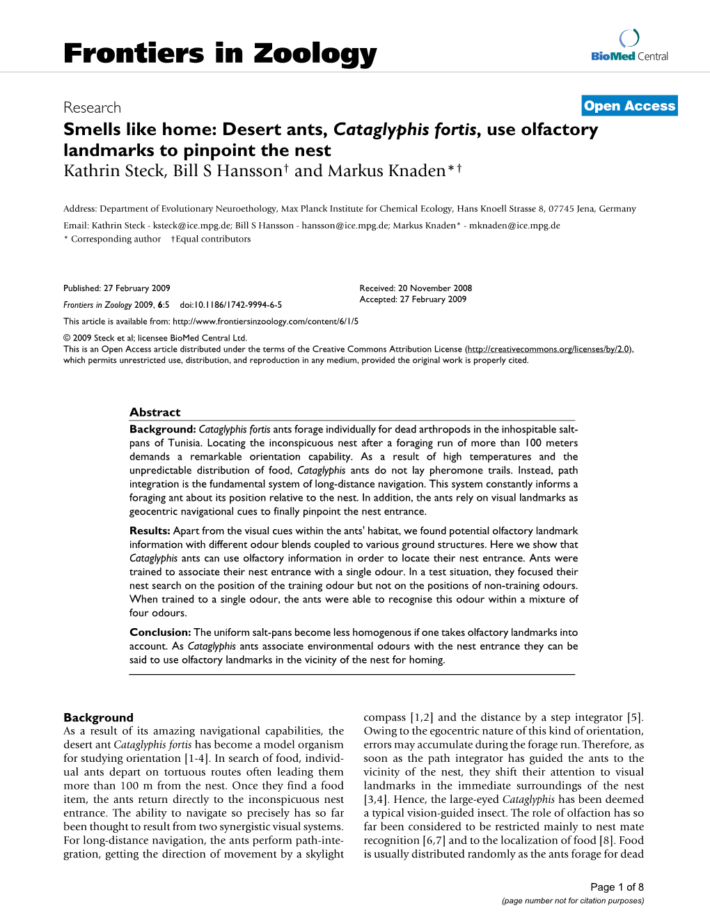 Frontiers in Zoology Biomed Central