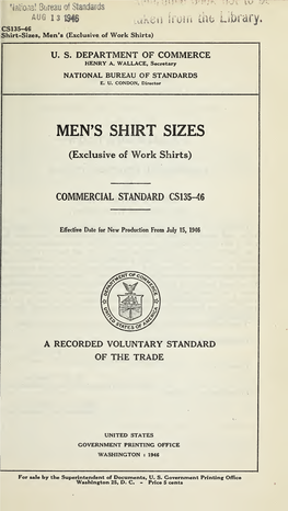 Men's Shirt Sizes (Exclusive of Work Shirts)
