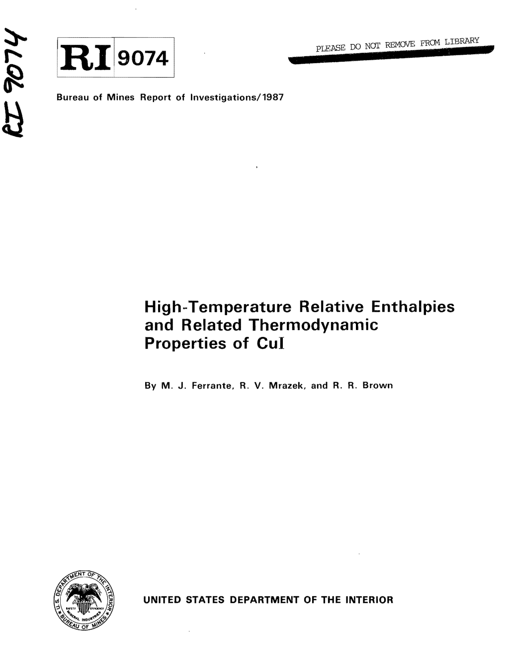 High-Temperature Relative Enthalpies and Related Thermodynamic Properties of Cui