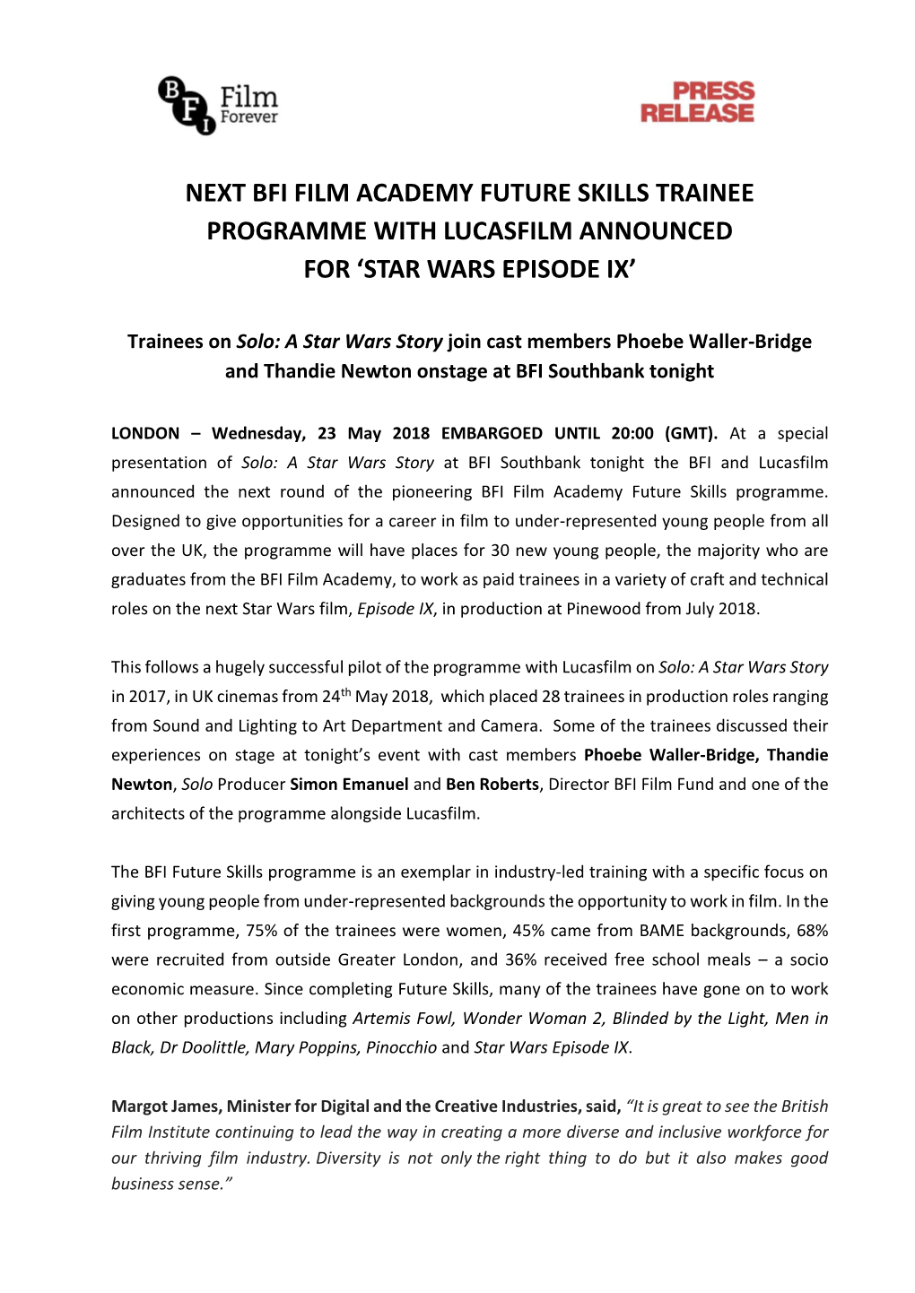 Next Bfi Film Academy Future Skills Trainee Programme with Lucasfilm Announced for ‘Star Wars Episode Ix’